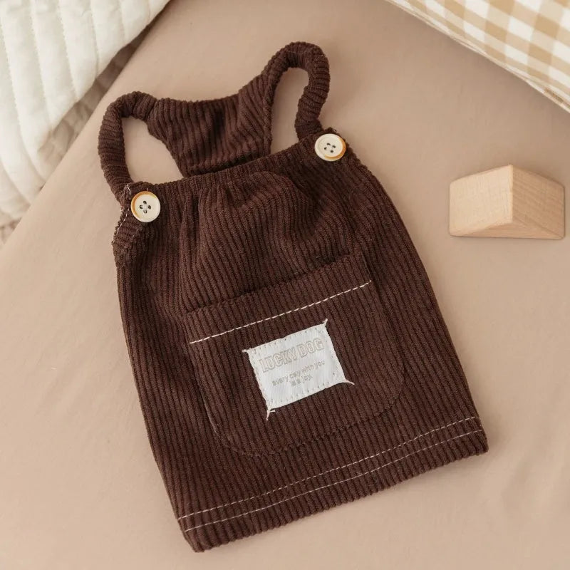 Corduroy dog vest with Sherpa collar for small dogs and cats, solid-colour overall design, brown or white