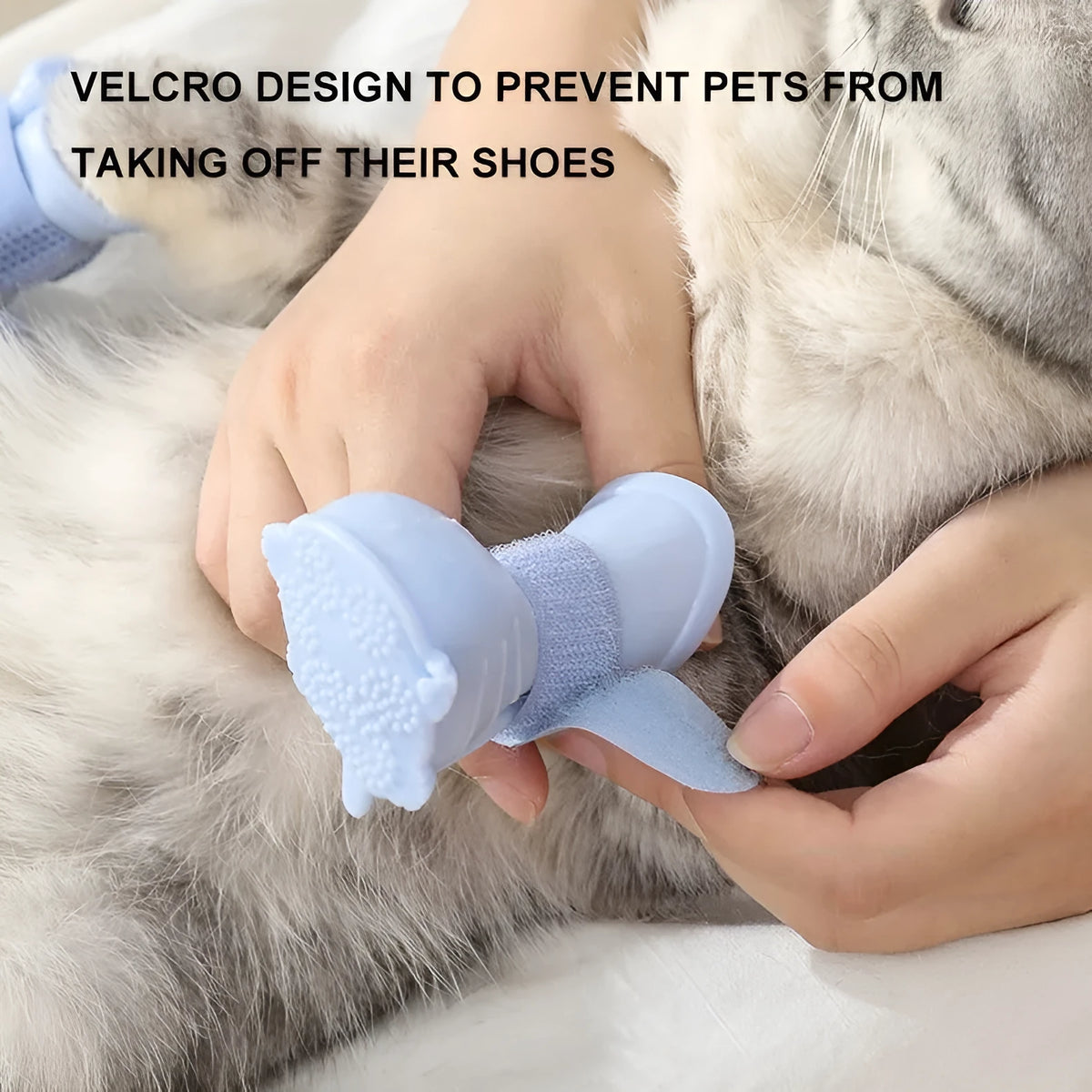 Set of four silicone dog rain boots in Dark Blue, Gray, Light Blue, and Pink, sizes S M L