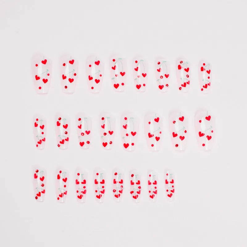 French love red diamond small cherry nail art decorations, 24 armour sheets with adhesive glue