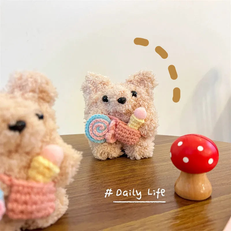 Cute lollipop ice cream bear plush earphone sleeve for AirPods in velvet material