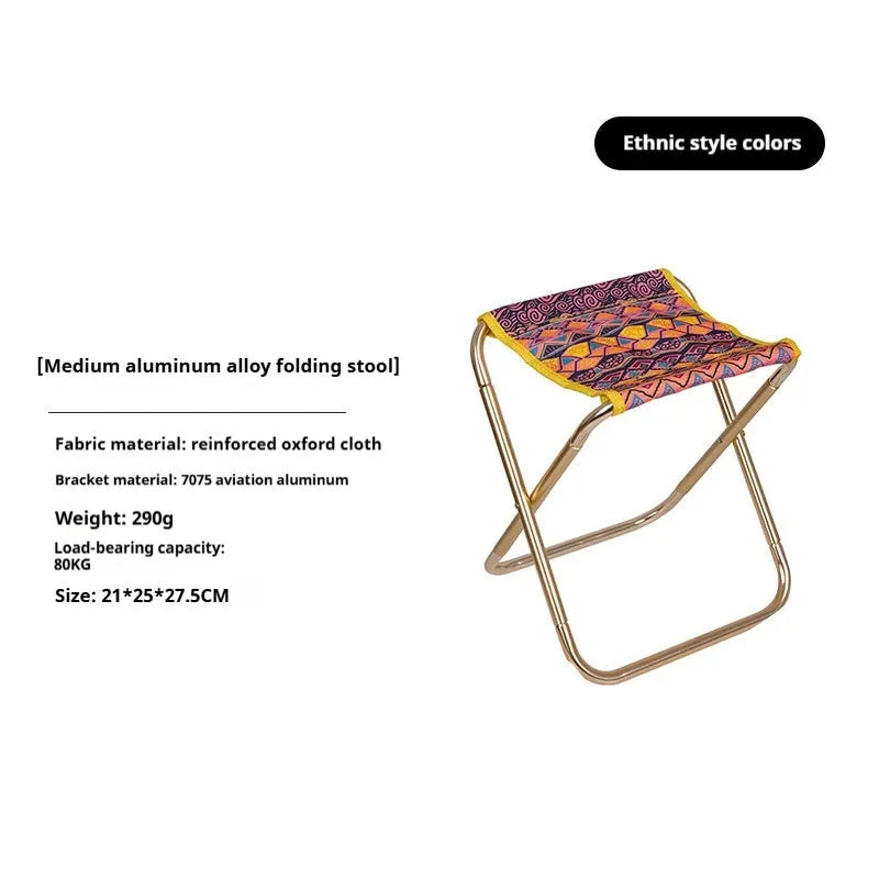 Black aluminium alloy folding stool in national style design for outdoor fishing and camping