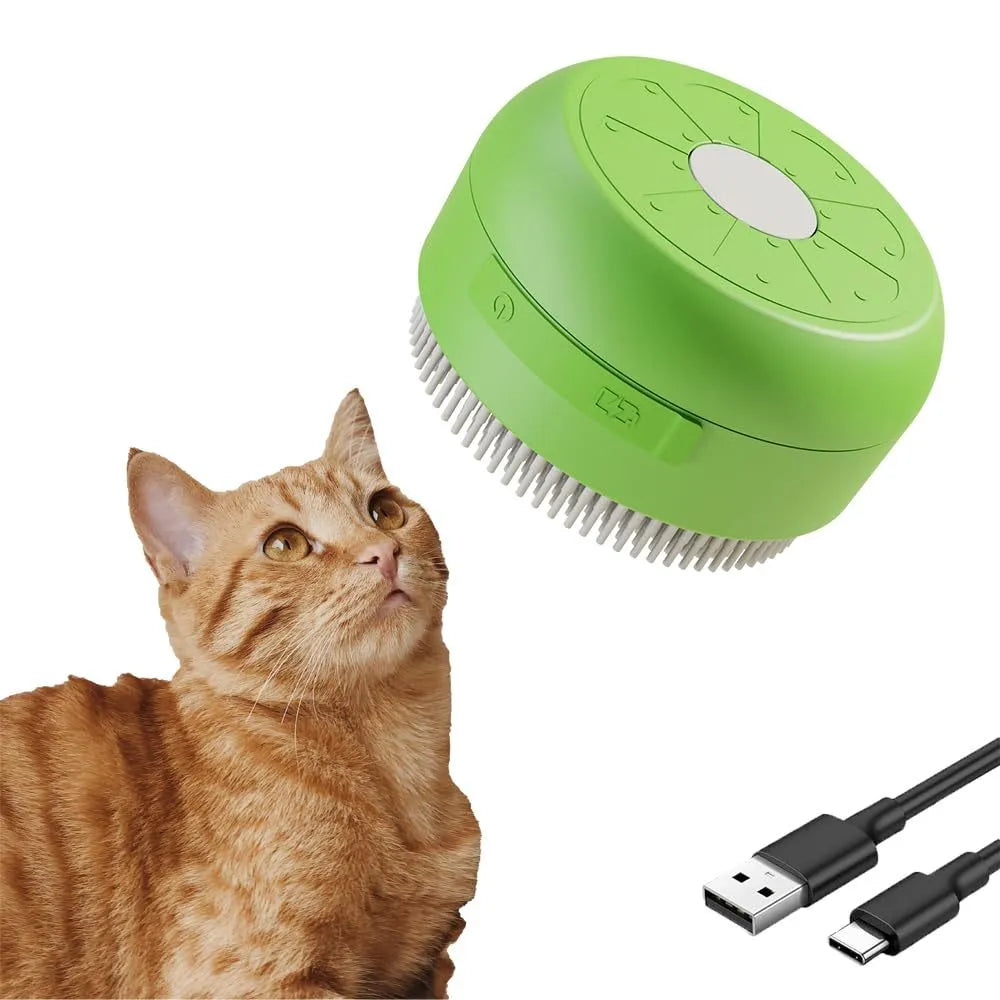 Green rechargeable cat steam brush with silicone bristles for pet grooming
