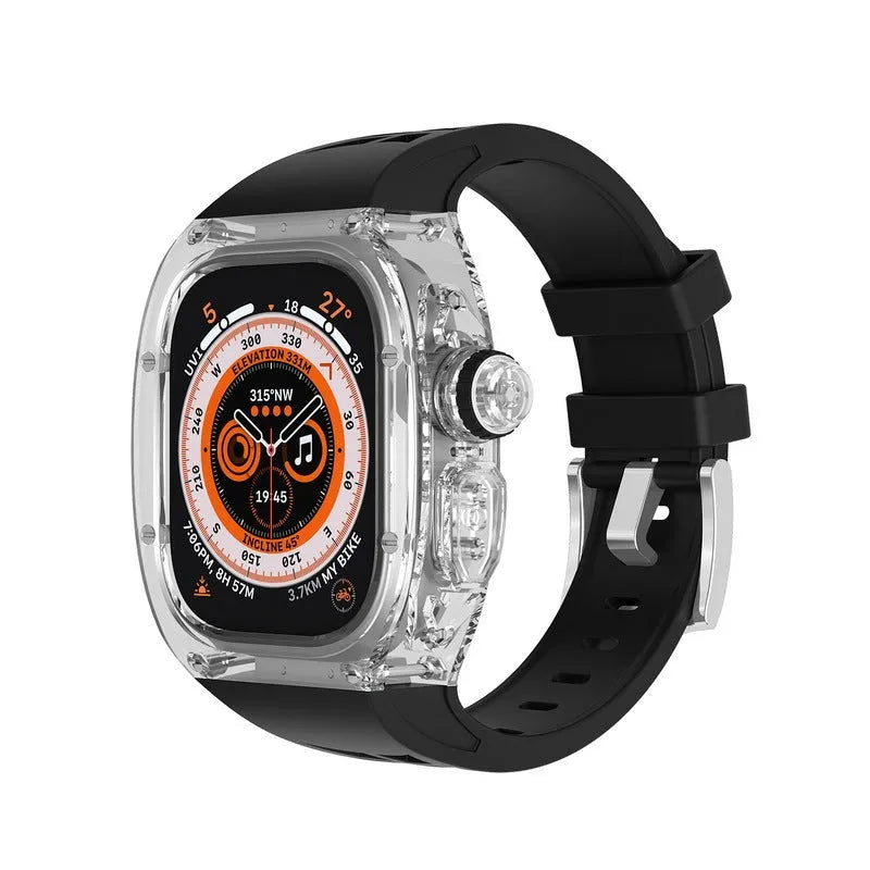 49mm translucent silicone watch band with case cover for Apple Watch Ultra in transparent black