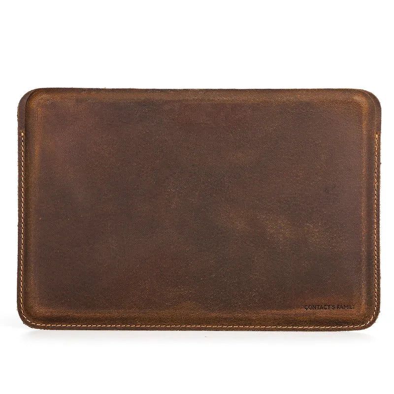 Brown genuine leather iPad protective case in horizontal orientation handmade anti-fall cover
