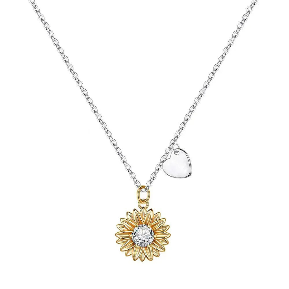 925 silver adjustable sunflower necklace for women with cross chain and geometric pendant