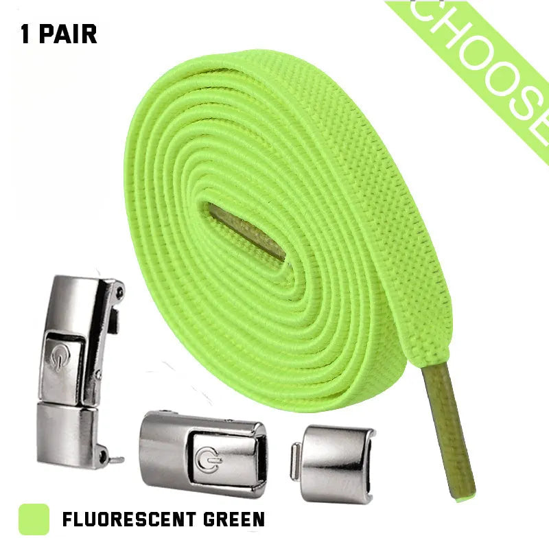 8mm widened flat elastic shoelaces with press lock mechanism in black and white for sneakers