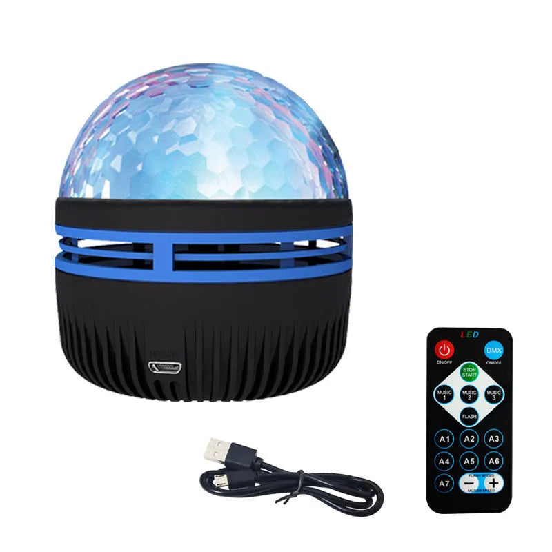 USB-powered LED star galaxy projector night light with removable acrylic shade and colourful rotating magic ball effects.