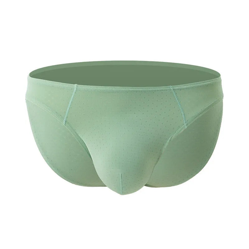 Men's low waist ice silk nylon briefs, quick drying rib weave, solid colours, sizes M-XXL