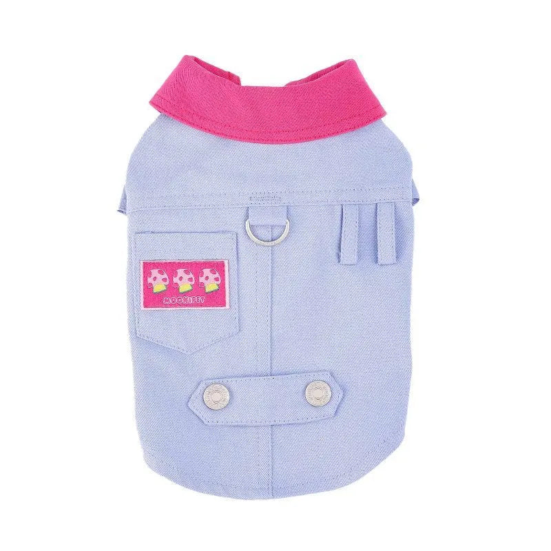 Blue and purple polyester dog vest with traction rope ring for small dogs summer clothing