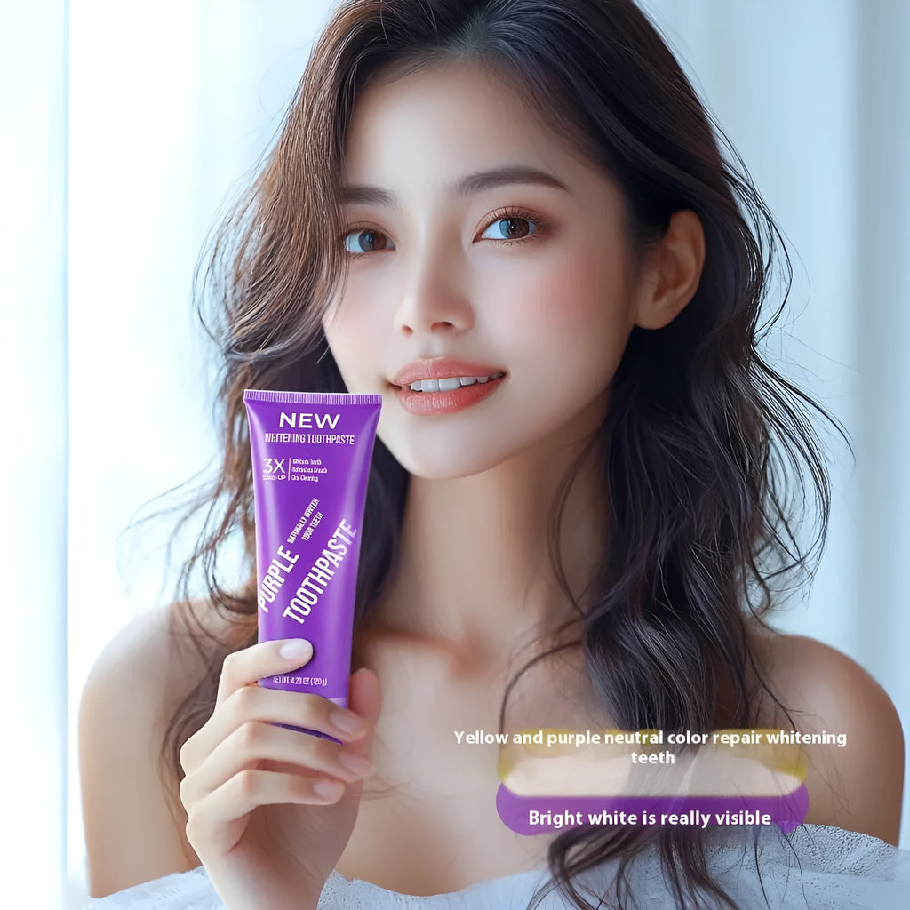 Purple whitening toothpaste in 120g tube for adult yellow stain removal