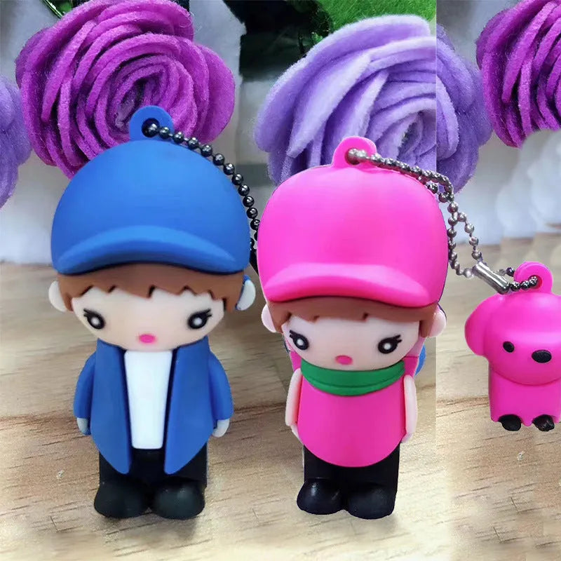 Little boy doll USB flash drive in blue silicone with write protection switch, 20 g, 32GB capacity