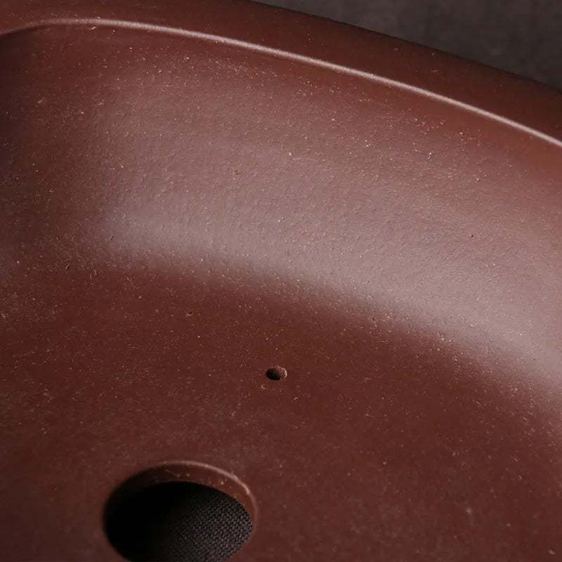 Handmade purple clay bonsai basin in classical Chinese style measuring 25cm long by 20cm wide