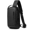 Men's black Oxford cloth shoulder bag with a USB charging port for business travel.