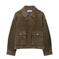 Women's PU fabric jacket in Japanese Korean casual style, shown in picture colour.
