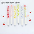 Three fruit scented pressurised pens with 0.5mm black ink and press-action mechanism