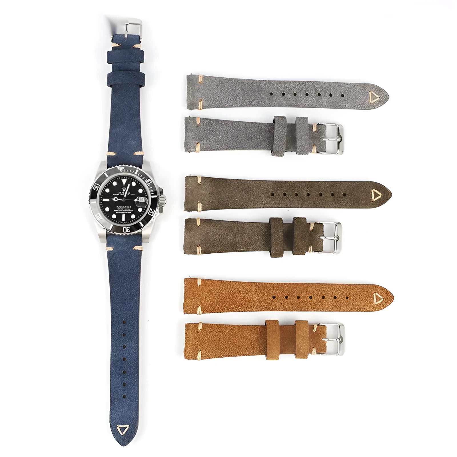 Small waist genuine suede leather watch strap in brown, blue, gray and Army Green colours