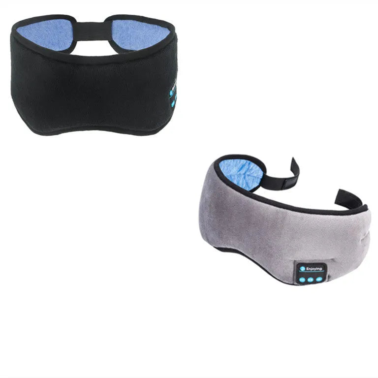Black Bluetooth sleep mask with integrated earphones for wireless music playback and blackout design