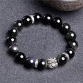 Natural obsidian bracelet with 999 silver components in male 12mm and female 10mm sizing options
