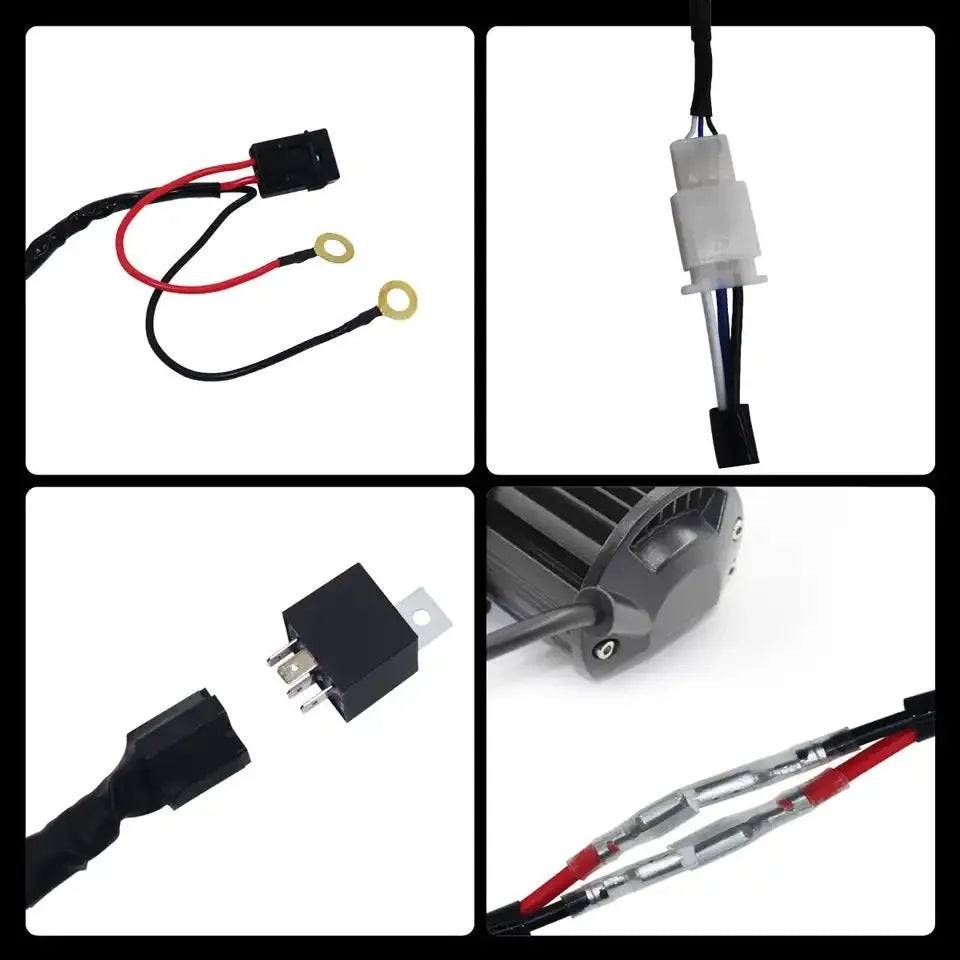 One drag two 2 metre LED work light wiring harness with silicone cable for automotive spotlight installation.