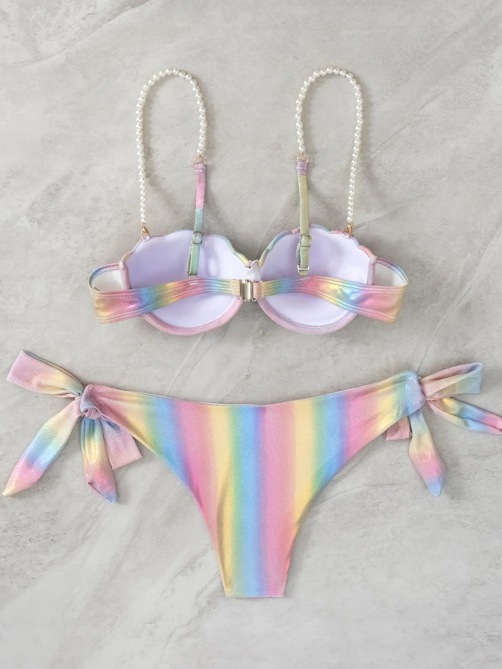 Women's shell rainbow split tied swimsuit with sleeveless design for swimming and casual surfing