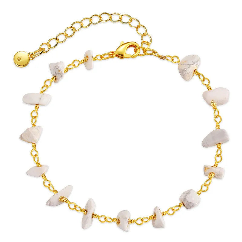 Women's geometric bracelet with natural gravel texture and crystal accents in 18K copper