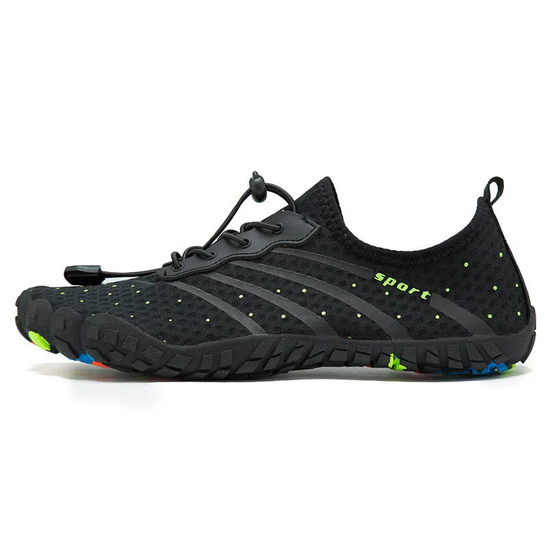 Fast drainage beach swimming shoes in army green with mesh upper and rubber sole for wading and hiking