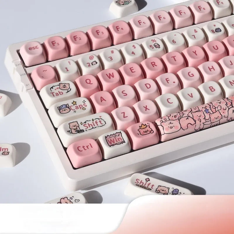 Pink fragrant pig design PBT key caps for mechanical keyboards with five-sided sublimation printing