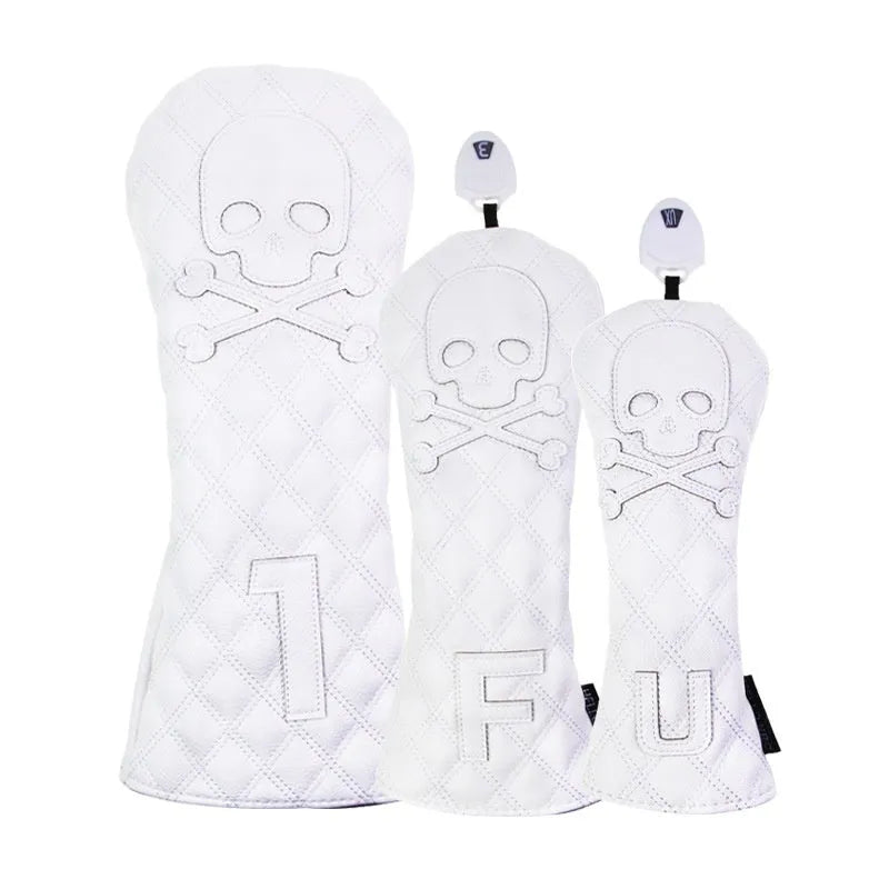 Black and white waterproof protective cover for a wooden golf pole on a green background.