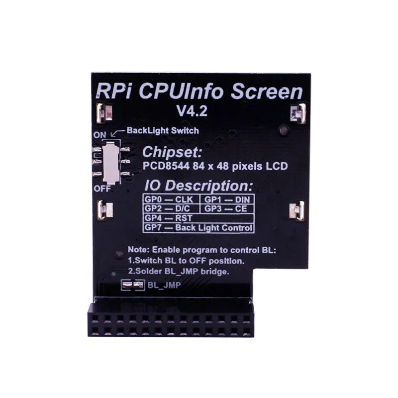 1.6 inch Raspberry Pi LCD display screen showing CPU information with backlight switch