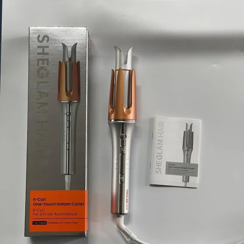 Full automatic hair curler with silver 25mm or 32mm barrel, wired AC, anion perm, 35W