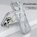 Transparent electroplated iPhone case with metal bracket and airbag corners, in Titanium Black