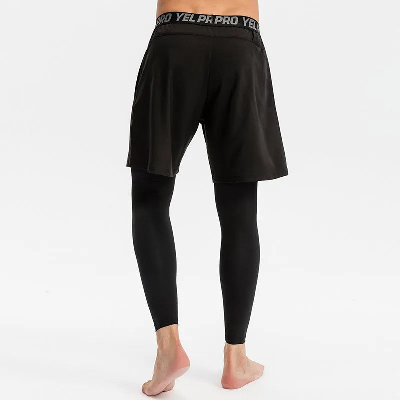 Men's high elastic quick drying tight pants in gray, black, blue, and army green for running and fitness