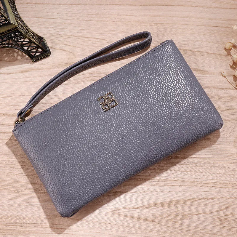 Long 55-inch European style PU leather phone wallet handbag with zipper closure in multiple colour options