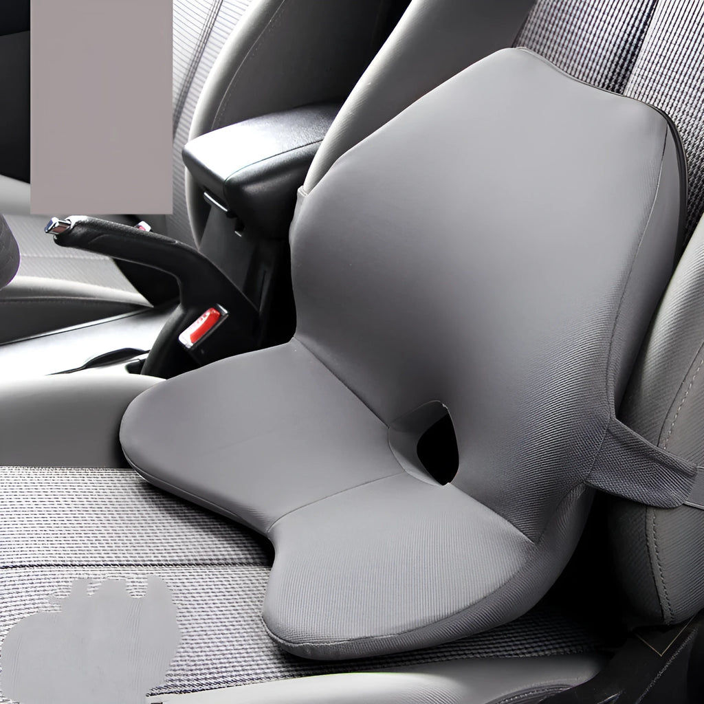 Car waist pad and headrest bundle in beige colour, made with memory cotton and a polyester cover.