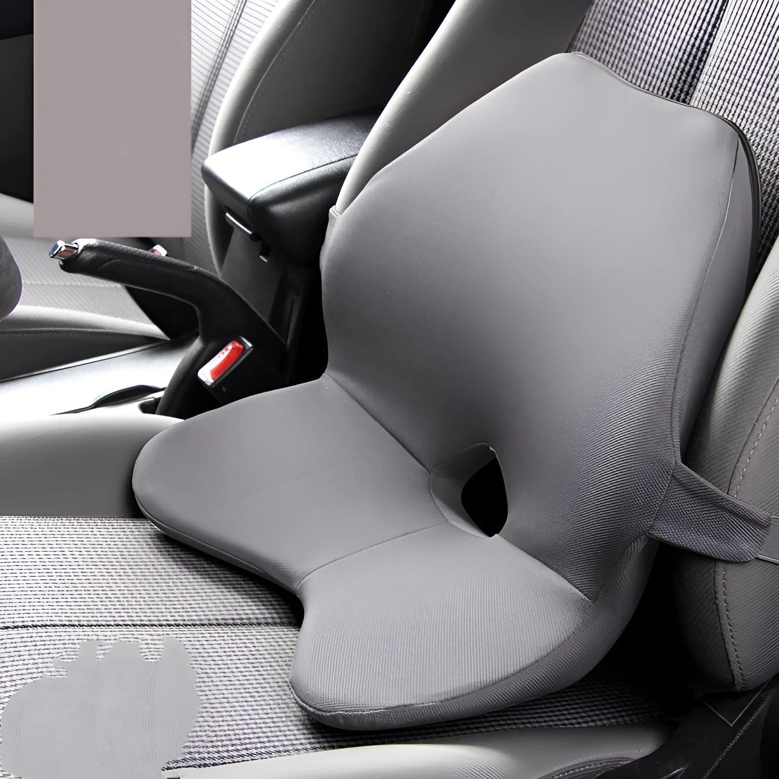 Car waist pad and headrest bundle in beige colour, made with memory cotton and a polyester cover.