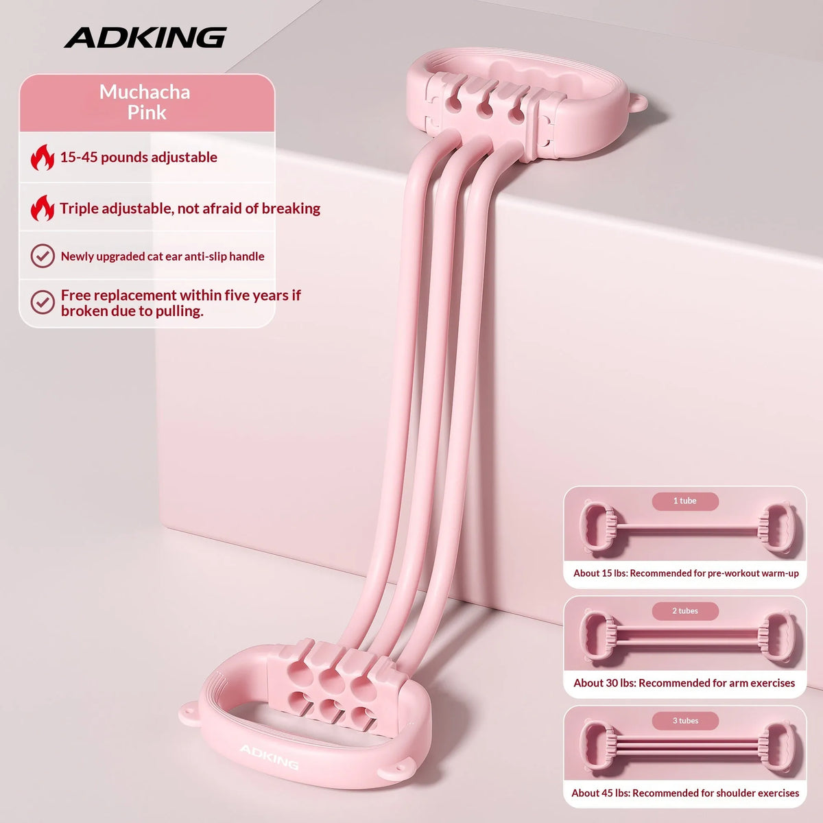 8-shaped puller for women with cat ear non-slip handle, adjustable 15-90 lb resistance band for back and shoulder training
