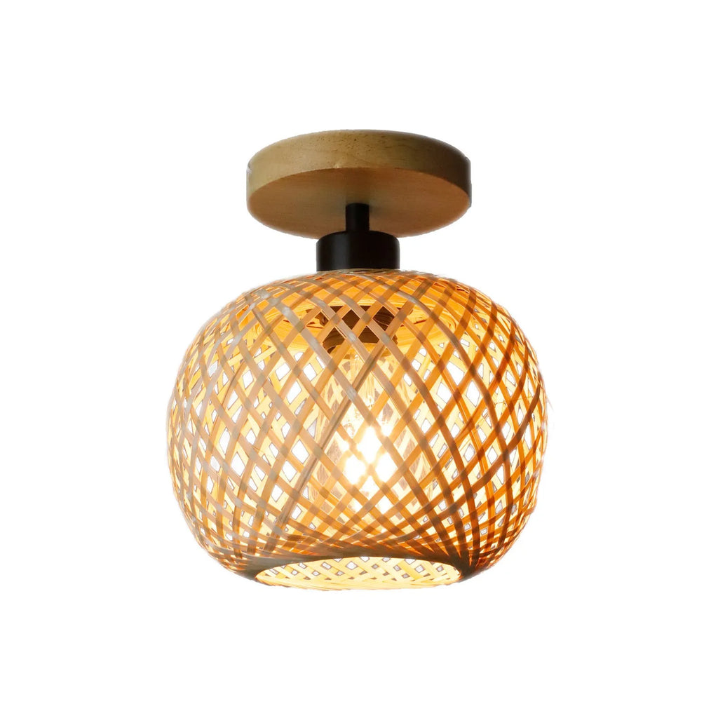 Bamboo Japanese-style pastoral ceiling lamp in wood colour for corridor installation
