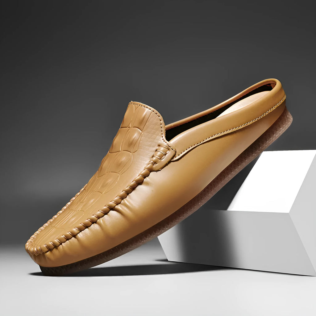 Men's black, grey and yellow breathable gommino semi-slippers with rubber sole