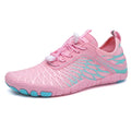 White and pink lace-up casual shoes with breathable lining and textured rubber sole