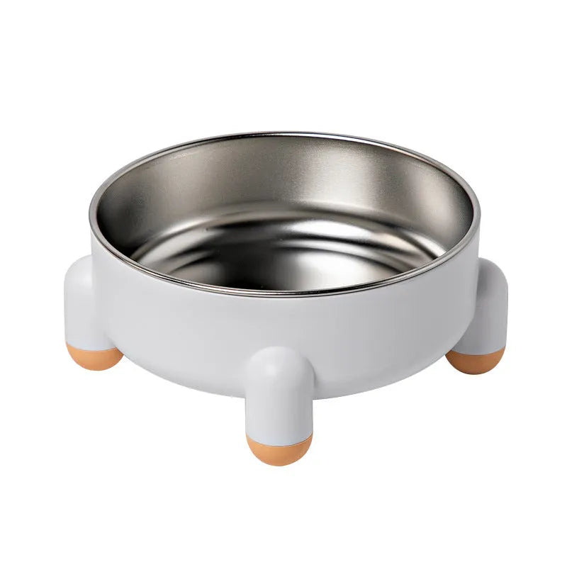 Stainless steel pet bowl with non-slip base in green, pink, and white colour options.
