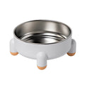 Stainless steel pet bowl with non-slip base in green, pink, and white colour options.