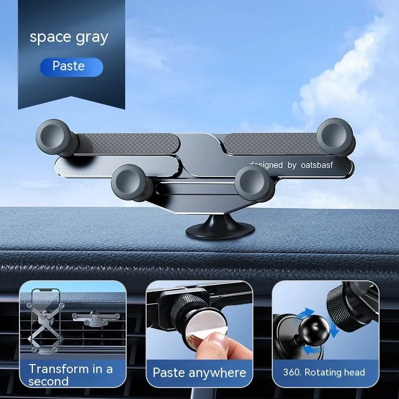Aluminium alloy car phone holder mounted on vehicle air vent in black colour option