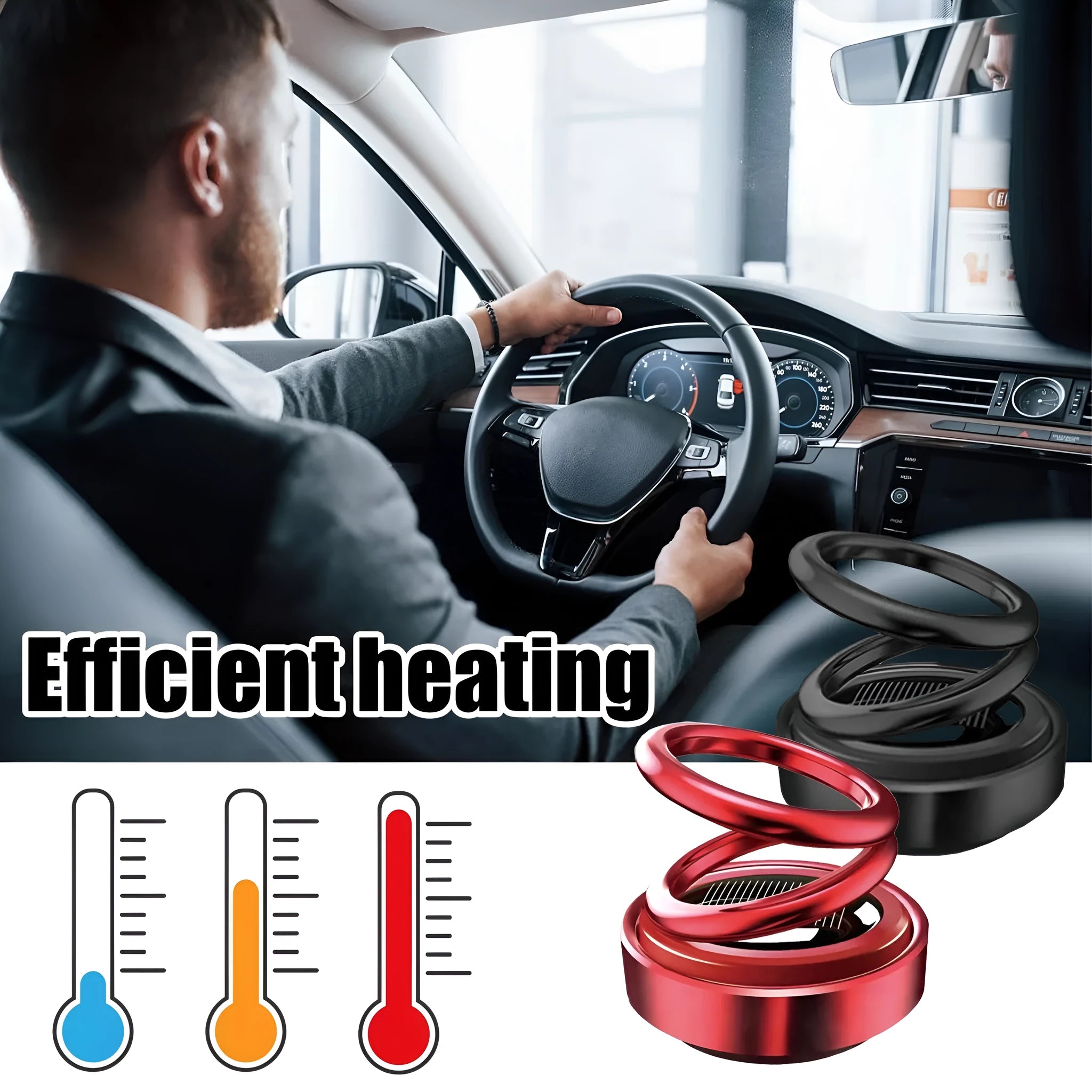 Black and red portable miniature vibration radiator for car and room heat dissipation measuring 5.1x6 cm