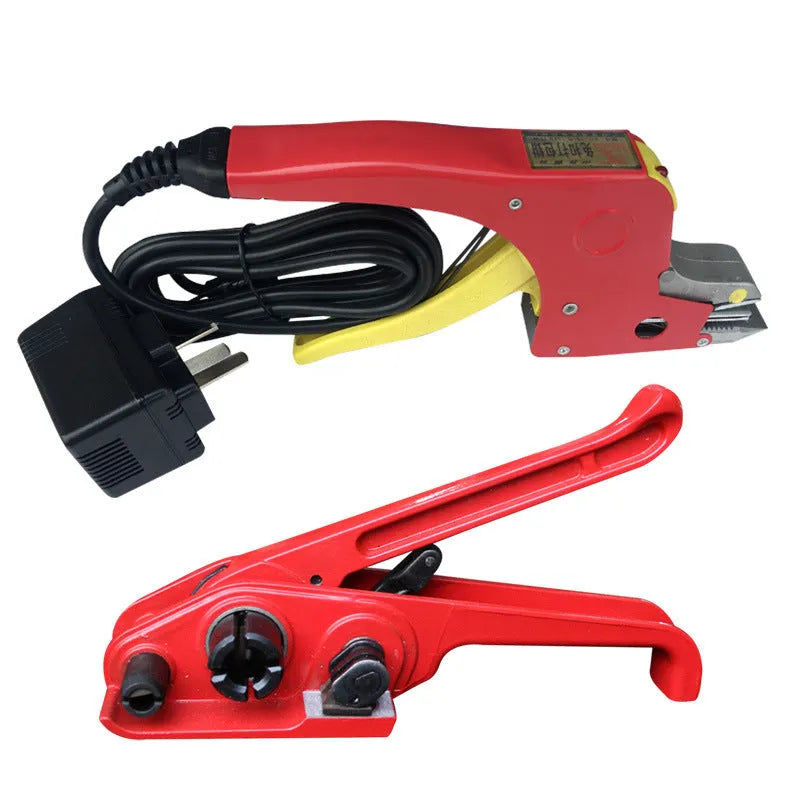 Electric hot melt packing machine suit with plastic steel tensioner and yellow packaging tape for box strapping
