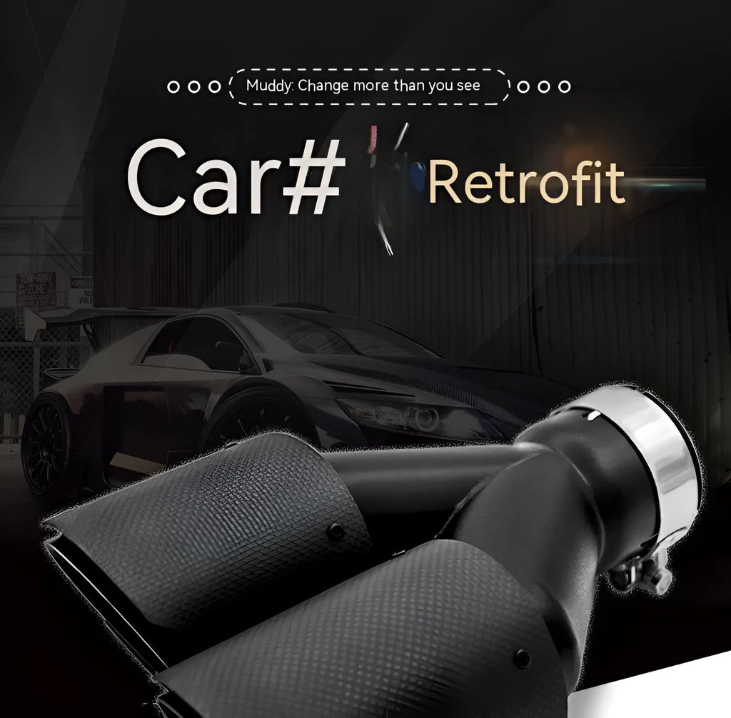 Black carbon fibre car exhaust pipe with double outlet tail nozzle, 250mm size