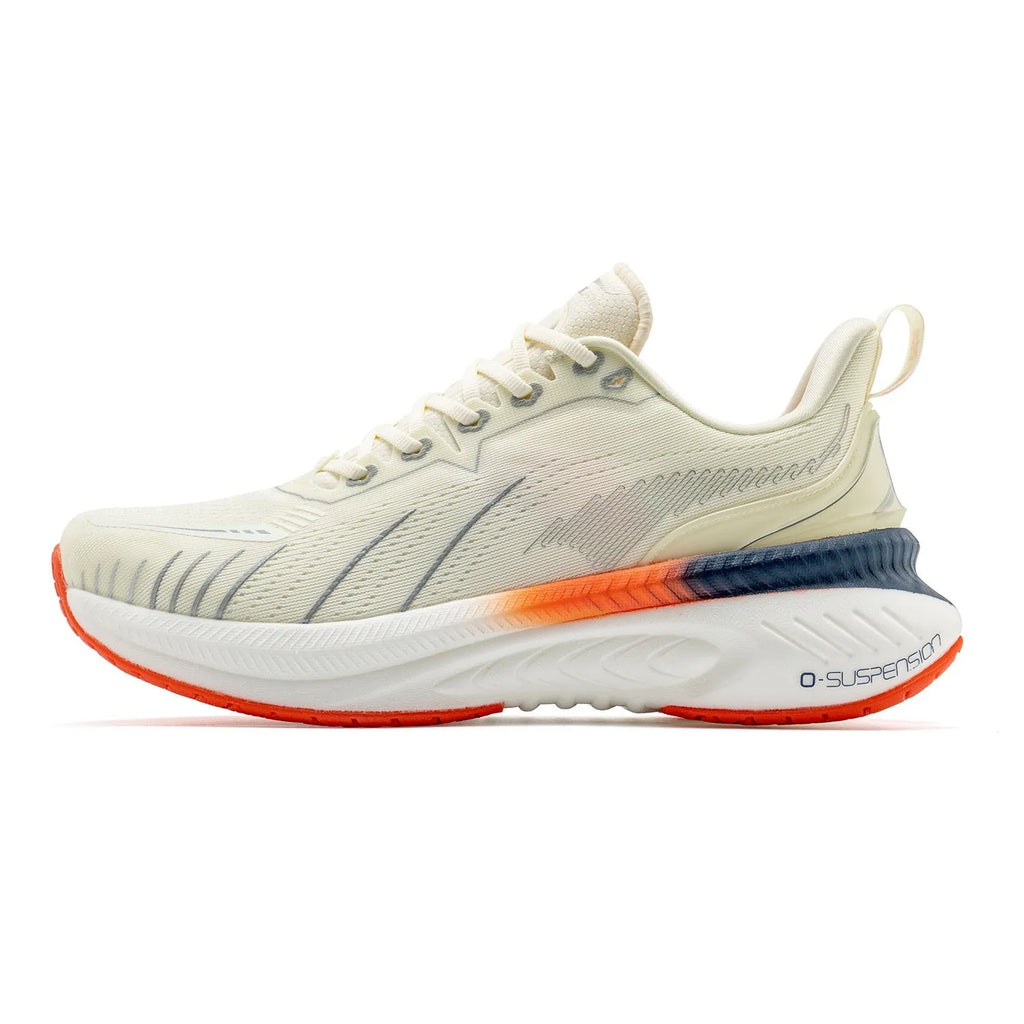 Low-top running sneakers with striped design, available in colours like red, black, and blue, showing rubber sole and mesh upper.