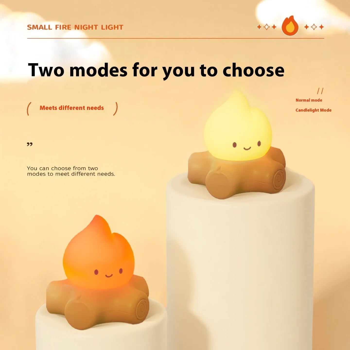 Silicone small fire pile cartoon night lamp with ABS shade on a surface