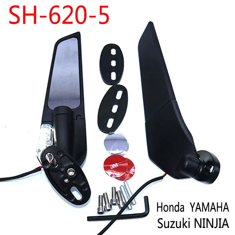 Motorcycle rearview mirror with convex lens and aluminium alloy housing in yellow light finish