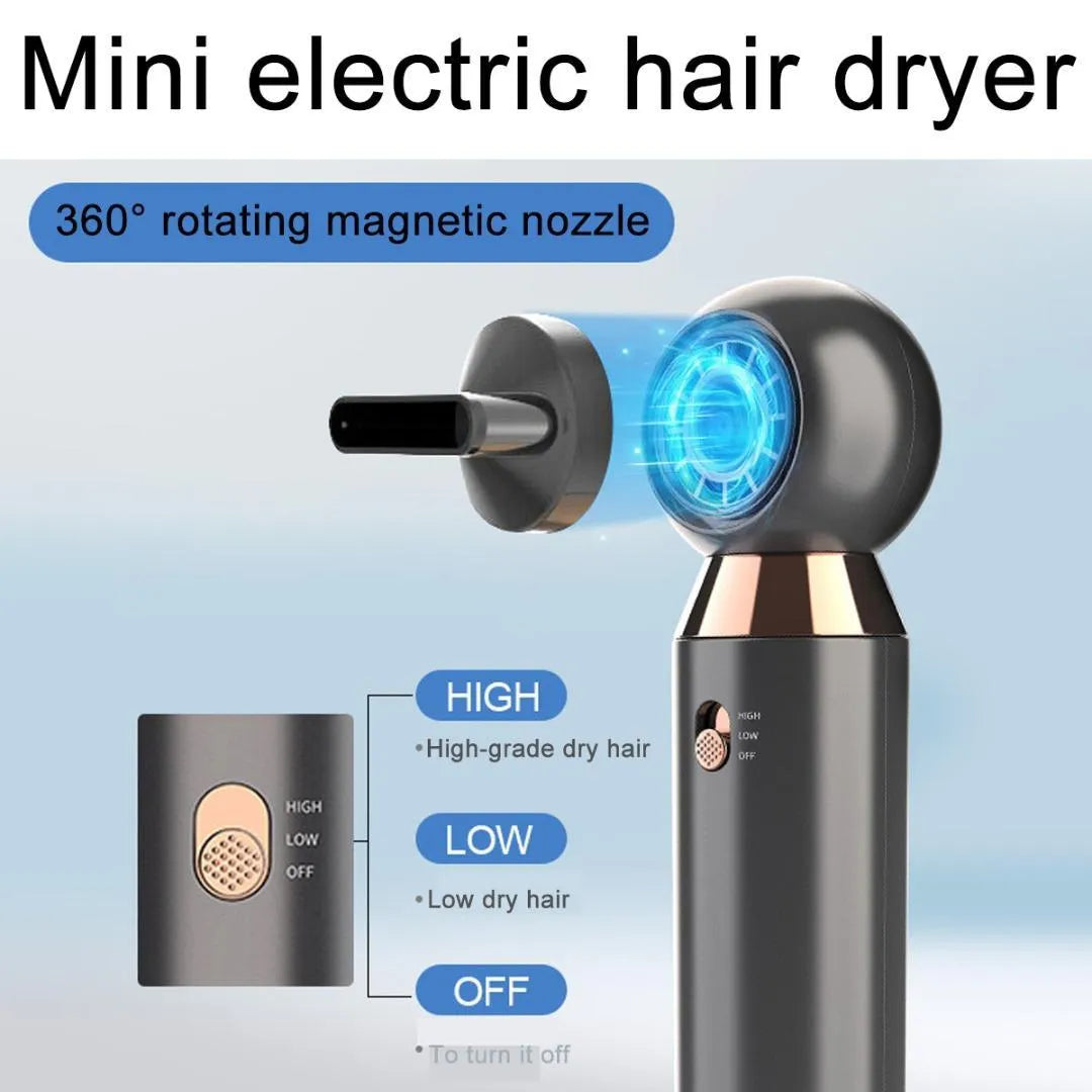 White hair dryer with diffuser attachment showing compact 20cm design and control buttons