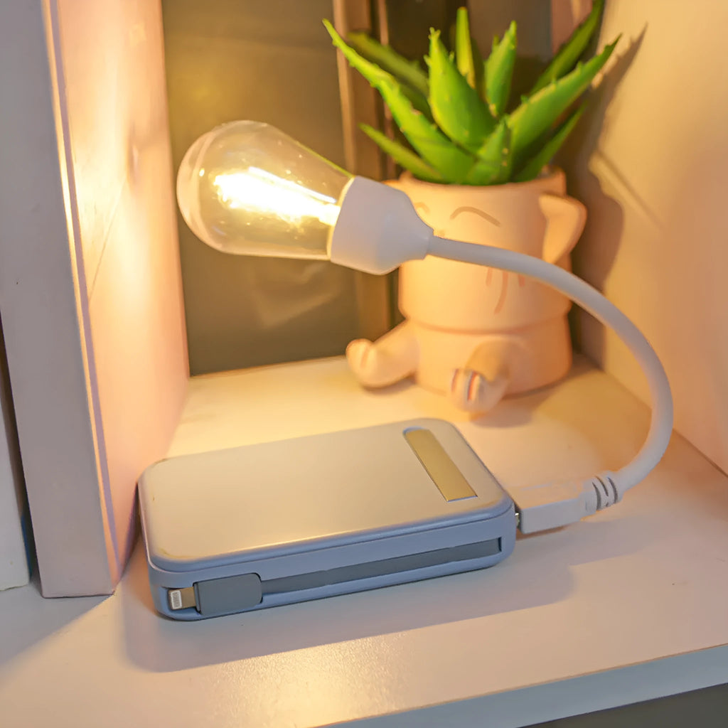 USB rechargeable folding tungsten night light with S14 bulb style in warm white illumination